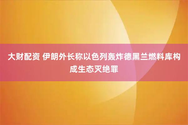 大财配资 伊朗外长称以色列轰炸德黑兰燃料库构成生态灭绝罪